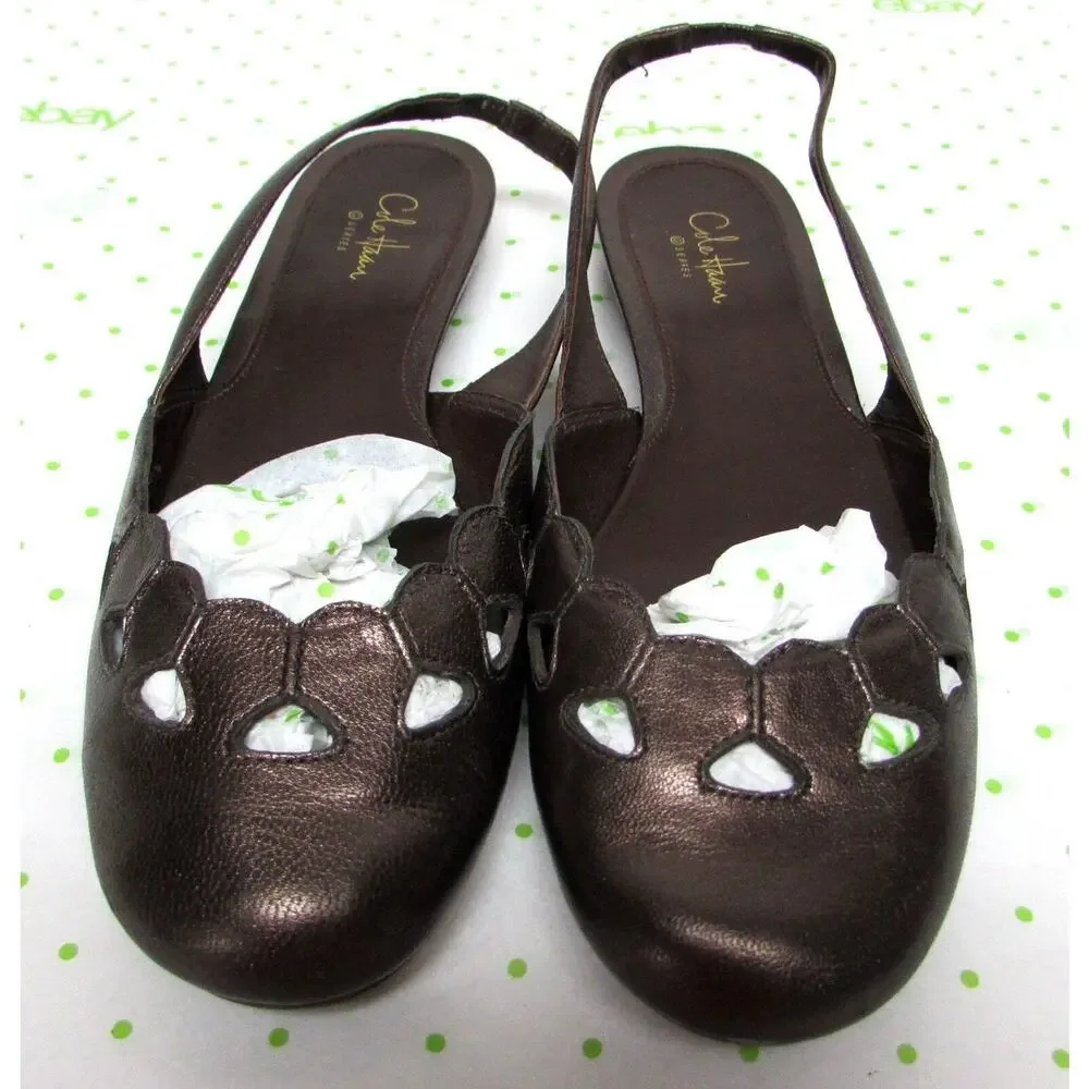 Cole Haan women's size 7.5 B bronze leather flats slingback shoes comfort g seri